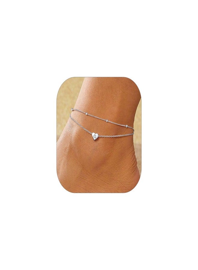 Silvora 925 Sterling Silver Anklets for Women Heart Anklet with Beaded Heart Initial Anklets for Women - Image 1